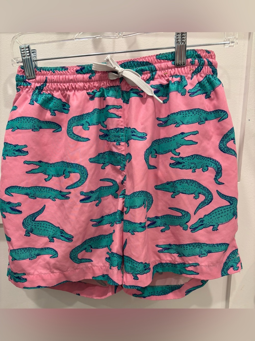 chubbies Pink Swim Trunks with Teal Alligator Print